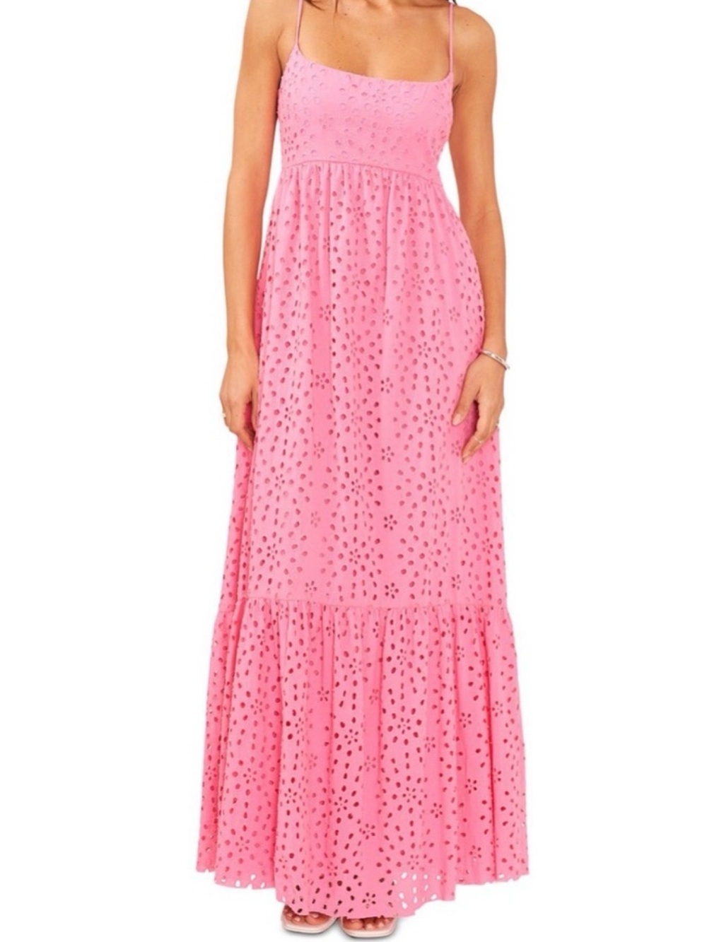 1. State Pink Eyelet Maxi Dress with Spaghetti Straps